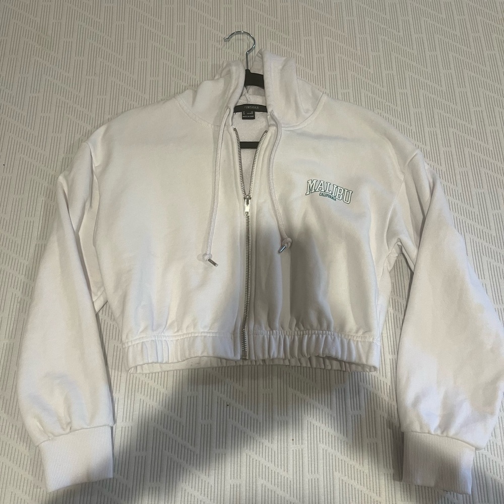 White crop zip-up hoodie